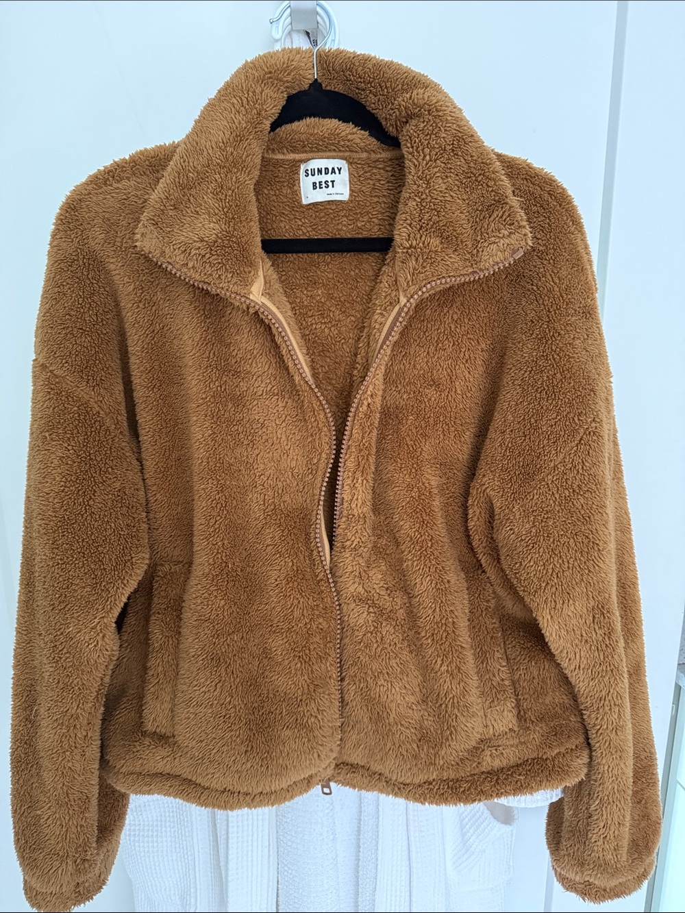 Sunday Best Teddy Zip-Up Jacket in Camel Brown